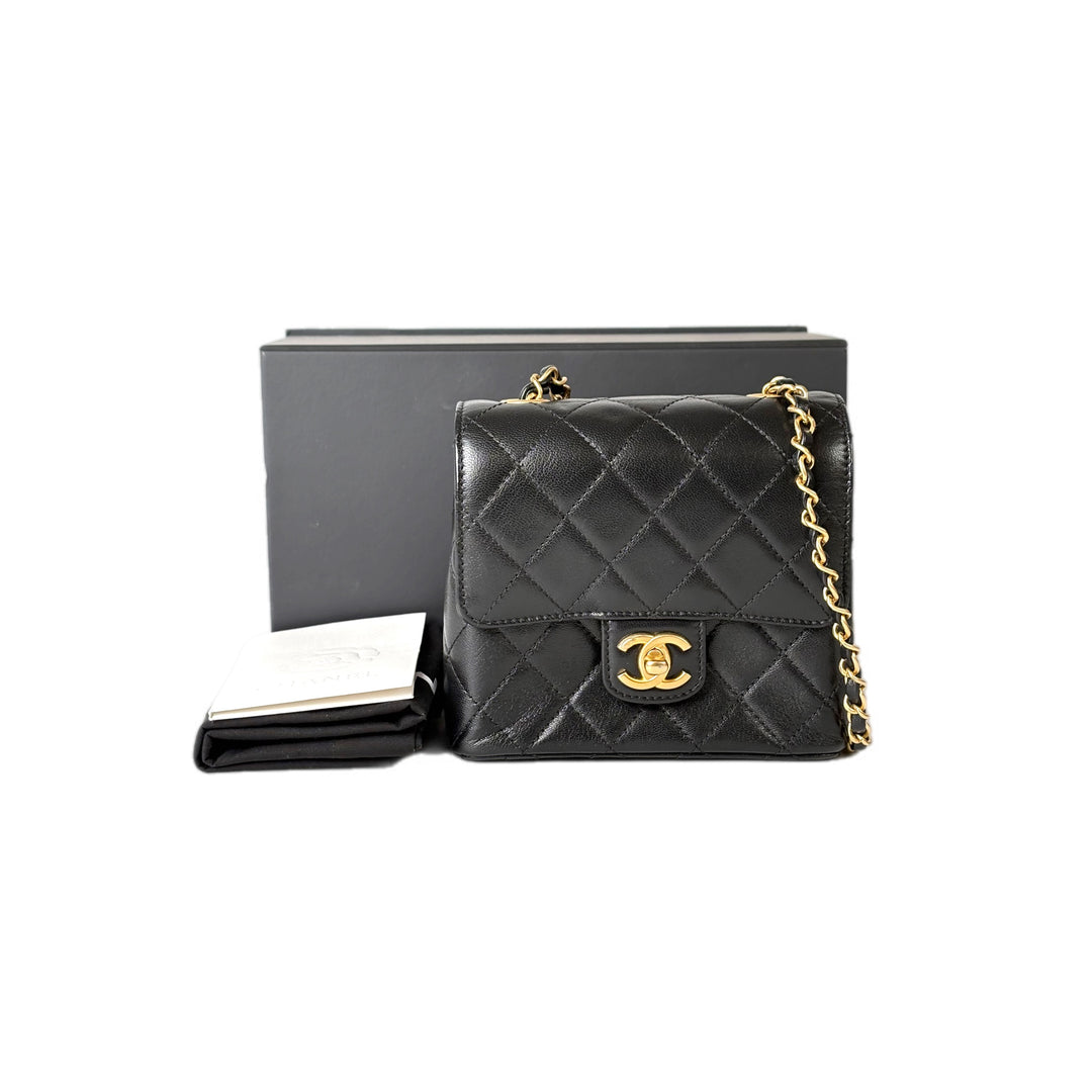 Chanel Classic Flap Mini Square Bag Calfskin Black Gold