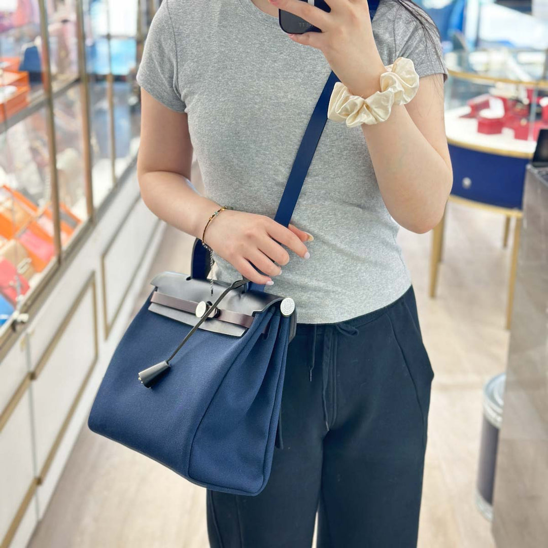 Hermes Herbag Zip 31 Bag Blue/Black/Burgundy