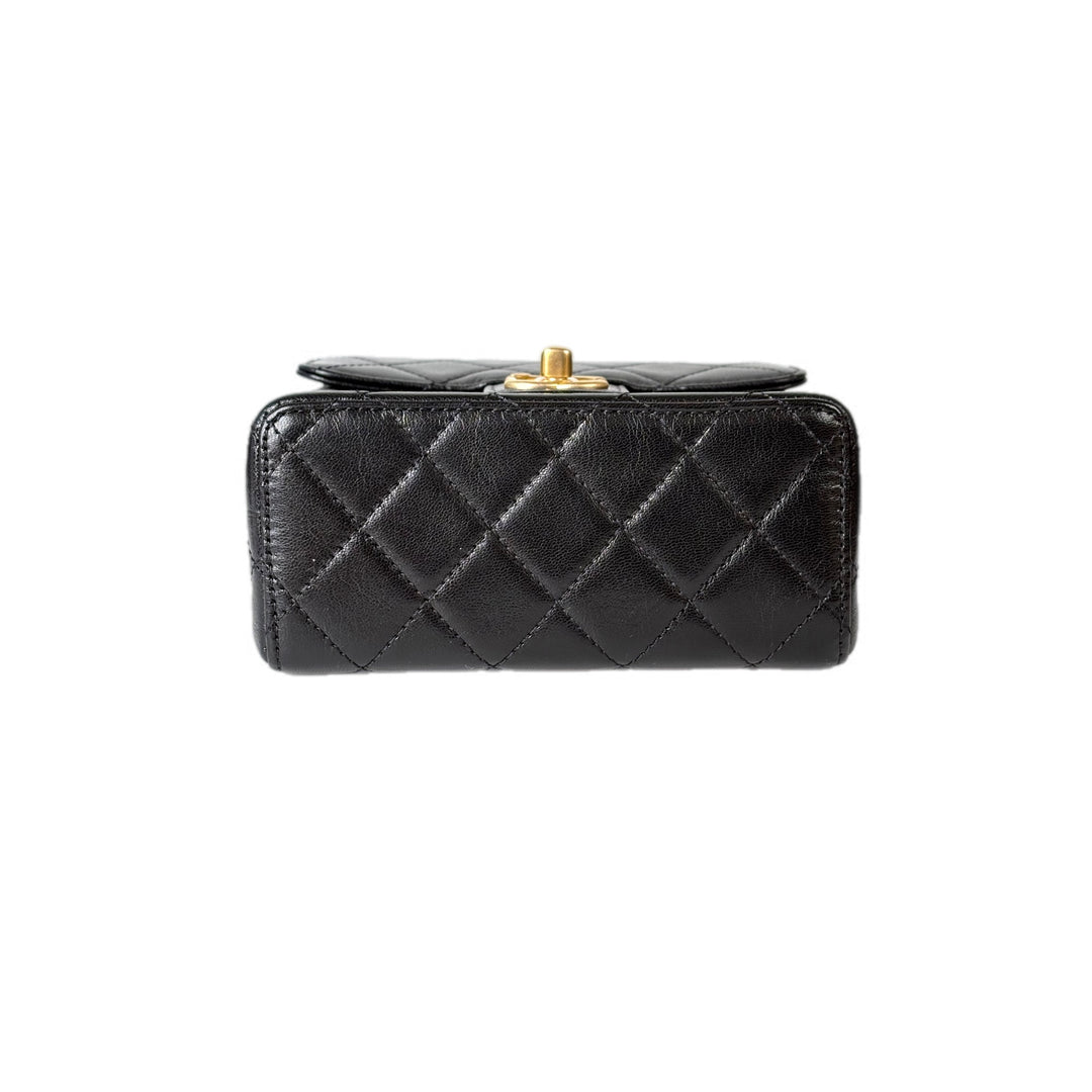 Chanel Classic Flap Mini Square Bag Calfskin Black Gold