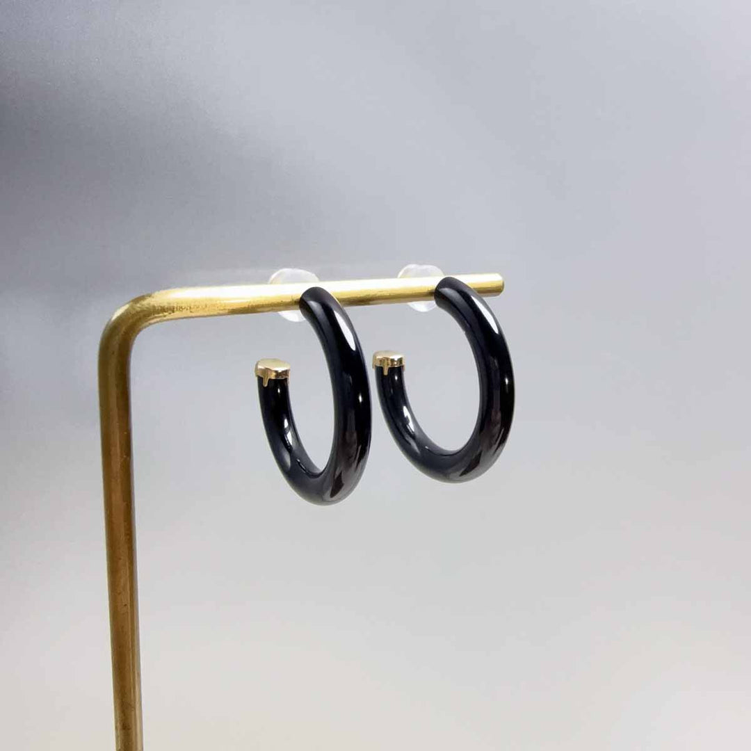 Natural Agate Earrings, 18K Gold