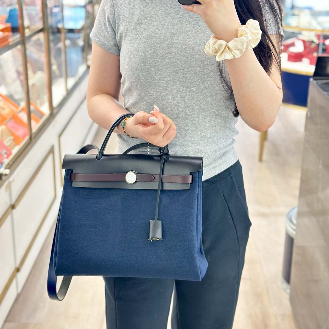 Hermes Herbag Zip 31 Bag Blue/Black/Burgundy