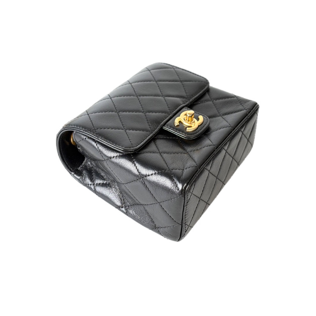 Chanel Classic Flap Mini Square Bag Calfskin Black Gold