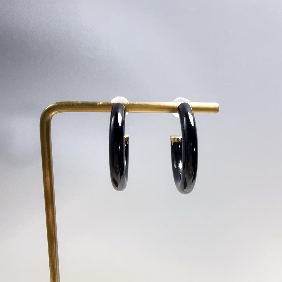 Natural Agate Earrings, 18K Gold