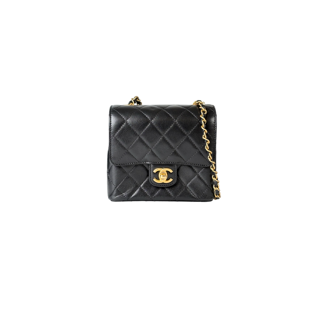 Chanel Classic Flap Mini Square Bag Calfskin Black Gold