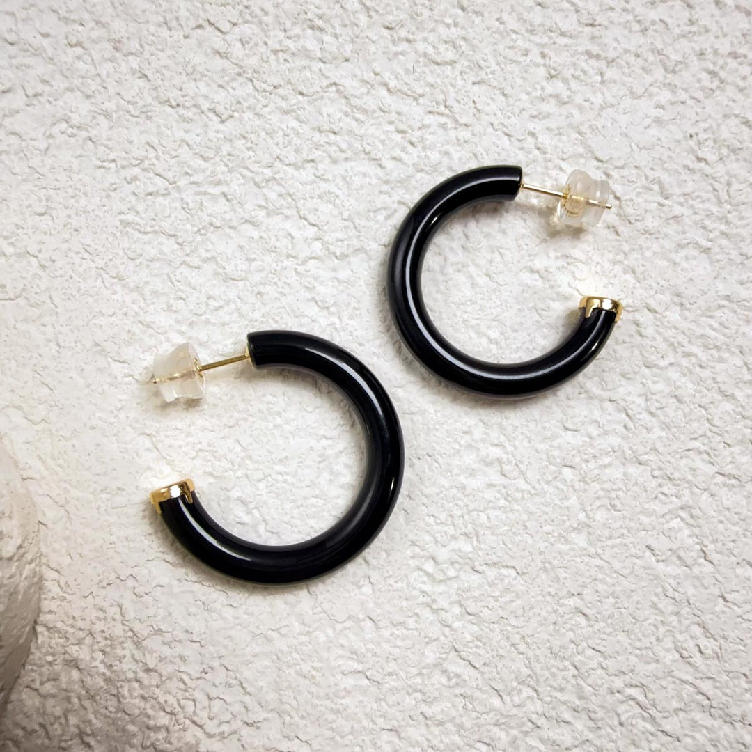 Natural Agate Earrings, 18K Gold