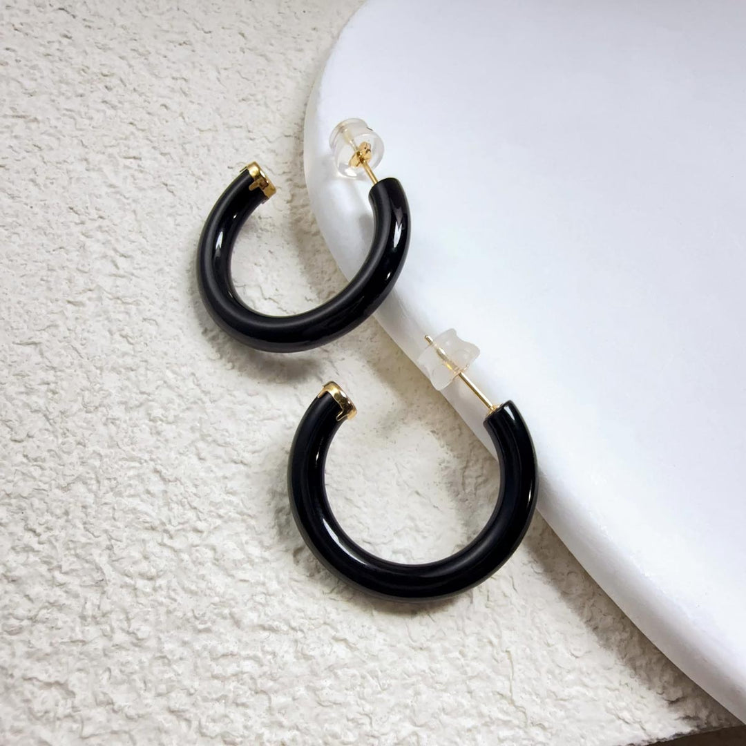 Natural Agate Earrings, 18K Gold