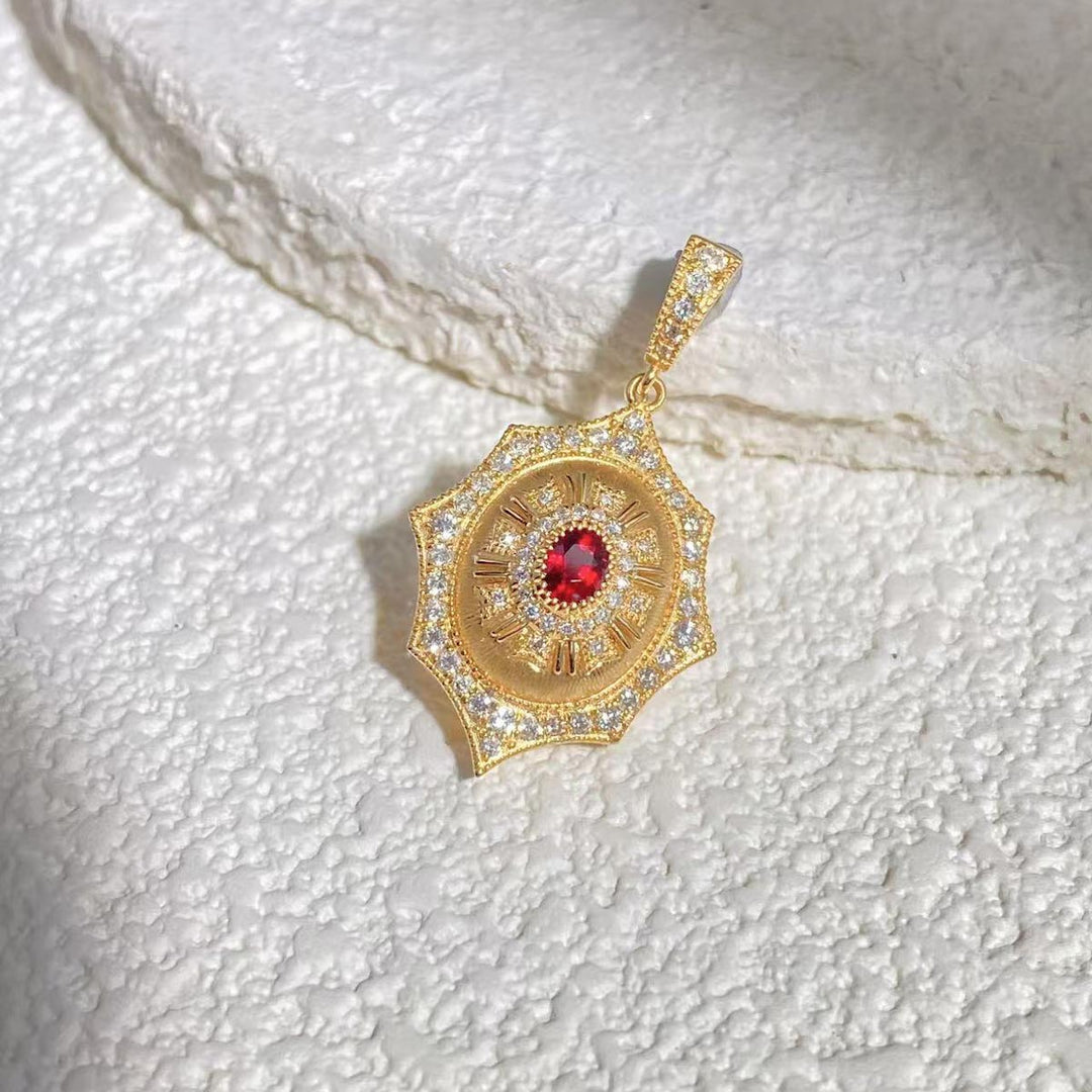 Natural Ruby Diamond Necklace D0.20ct d0.35ct 18K, GRC Pigeon Blood