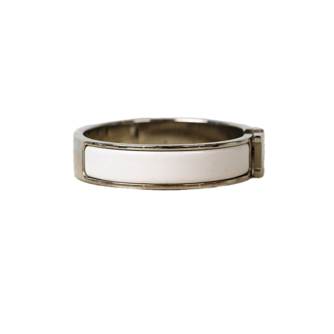Hermes White/Silver H Clic Bracelet