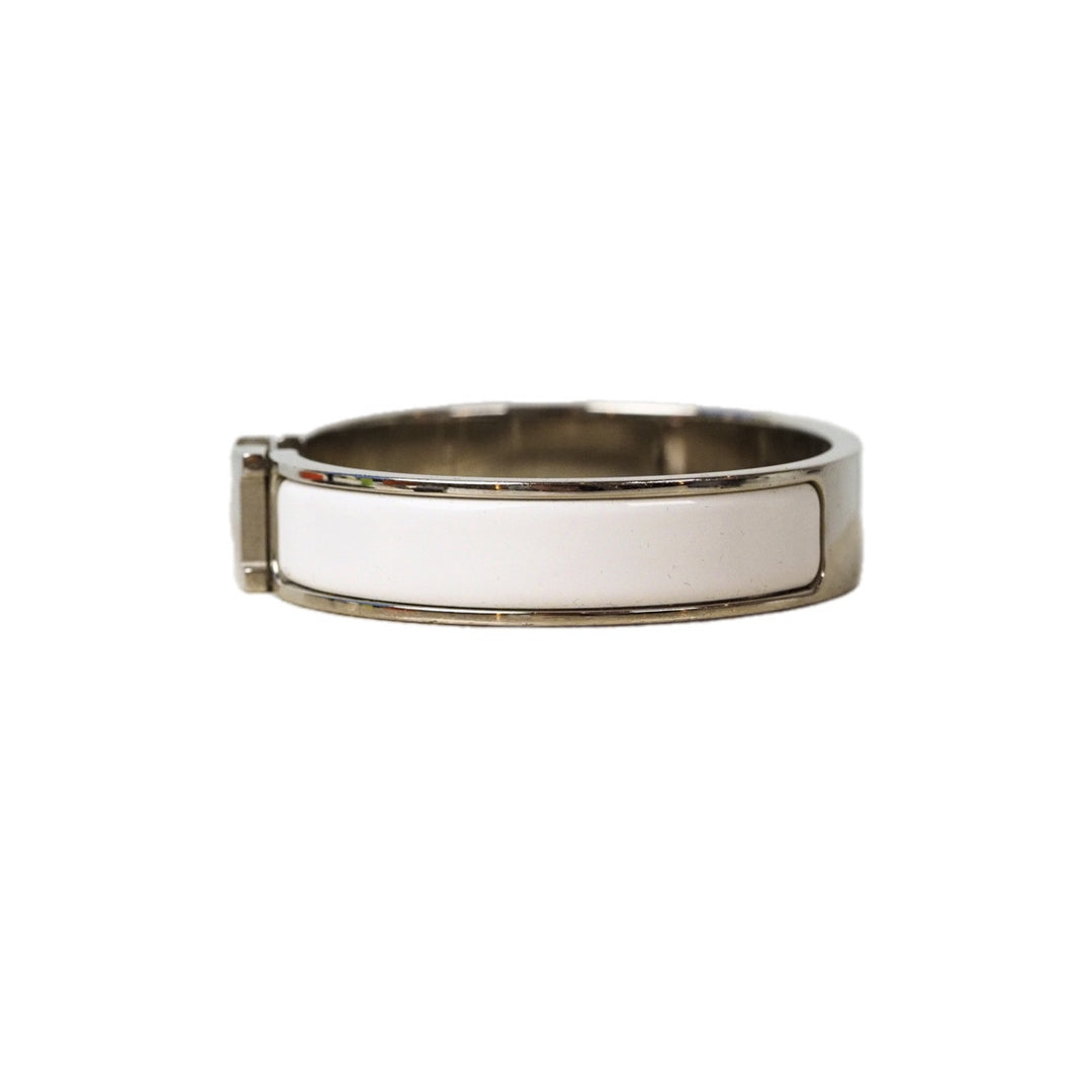 Hermes White/Silver H Clic Bracelet