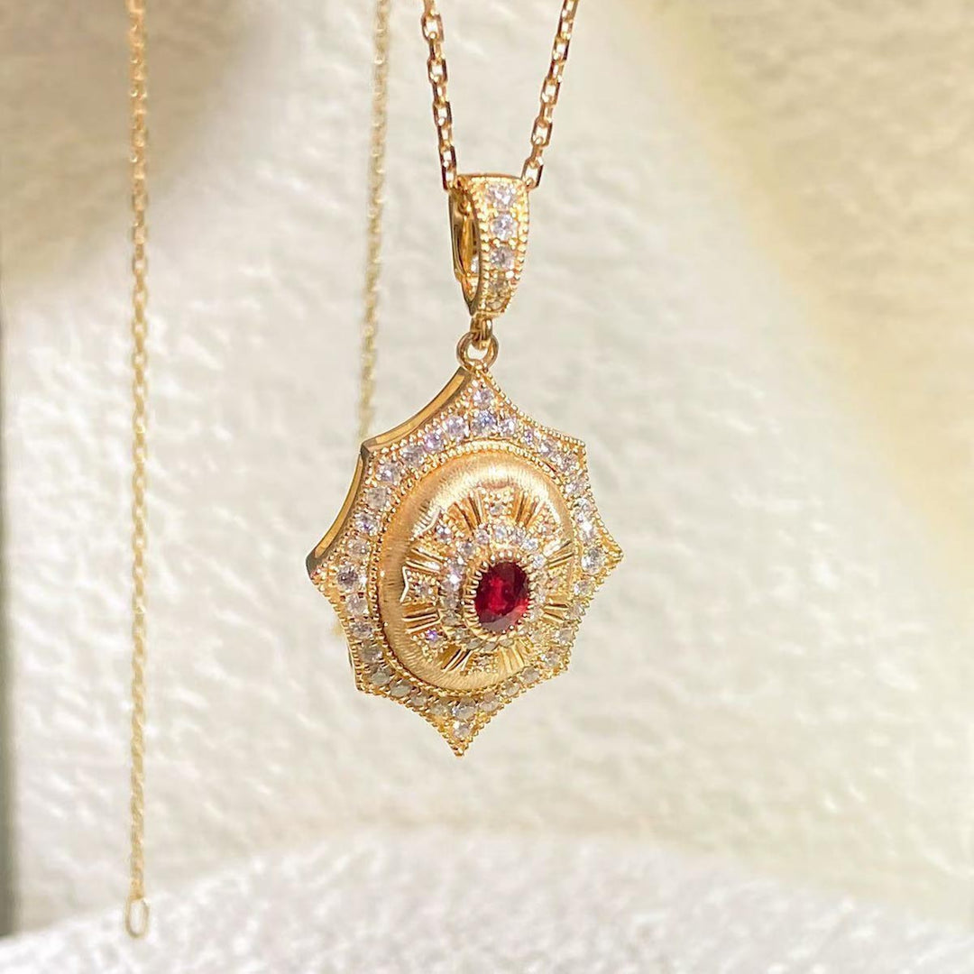 Natural Ruby Diamond Necklace D0.20ct d0.35ct 18K, GRC Pigeon Blood