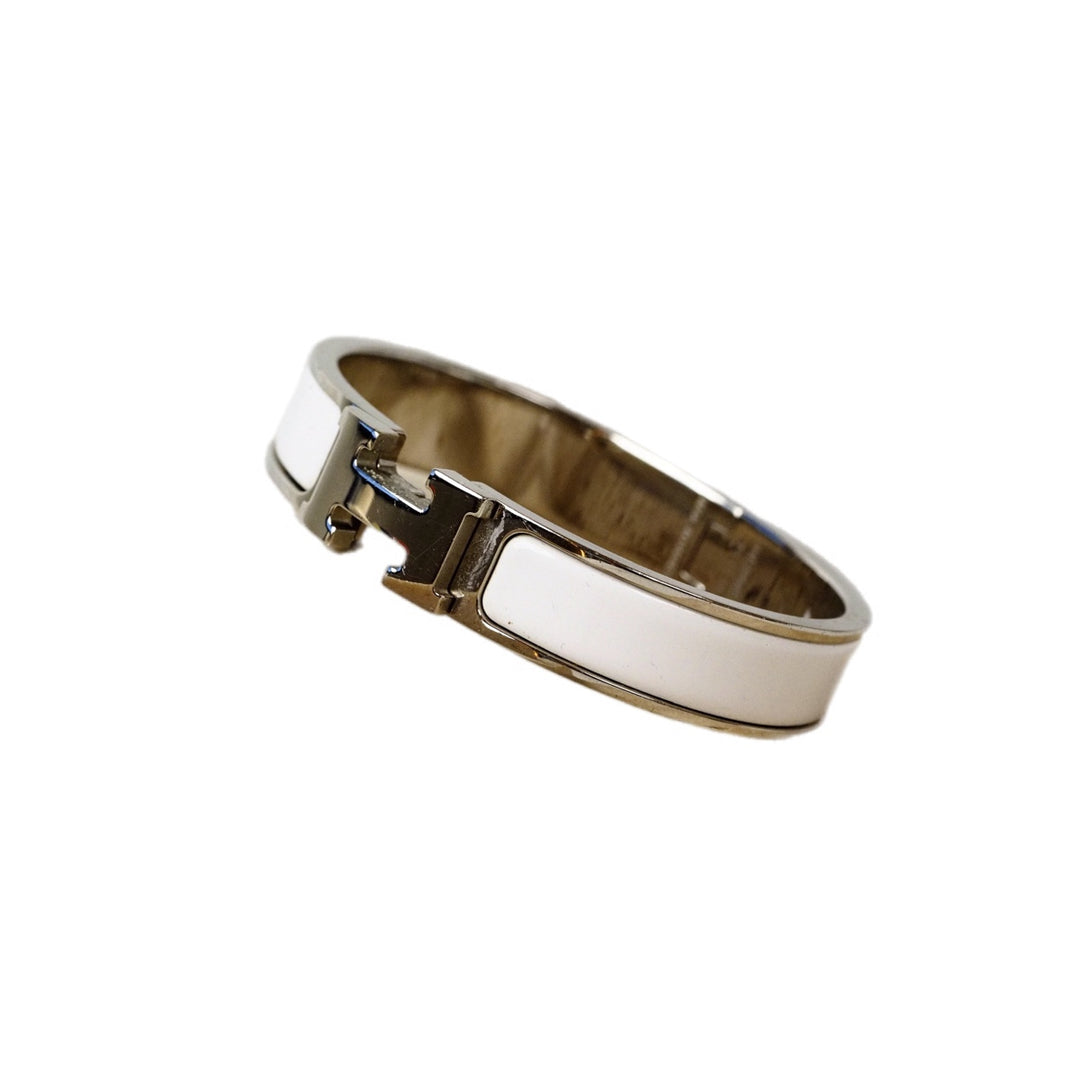 Hermes White/Silver H Clic Bracelet