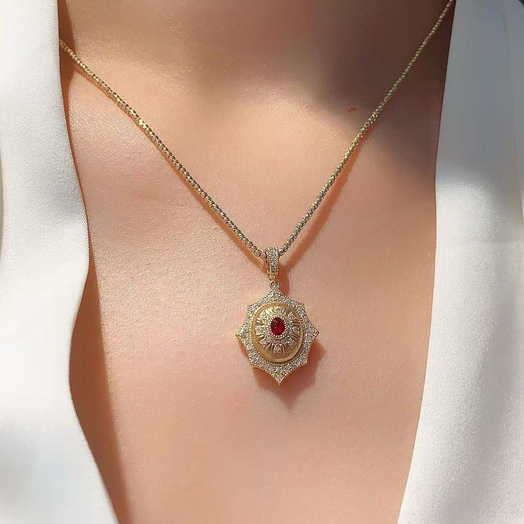 Natural Ruby Diamond Necklace D0.20ct d0.35ct 18K, GRC Pigeon Blood