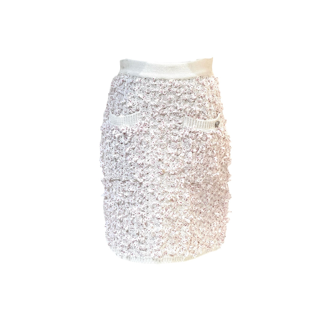 Chanel White Cotton Tweed Skirt #34