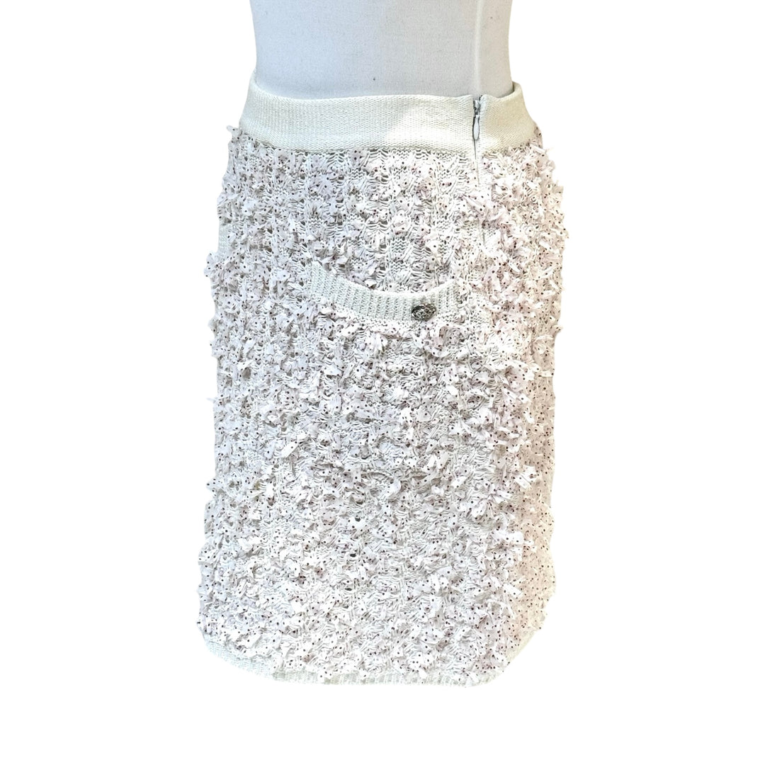Chanel White Cotton Tweed Skirt #34