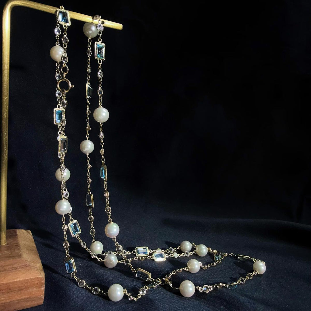 Natural Gemstone Necklace 53.71ct, 14K Gold