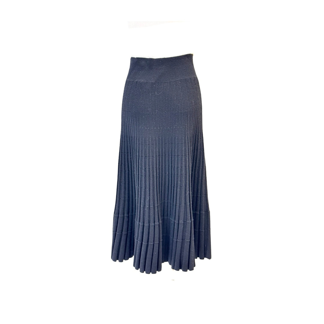 Louis Vuitton Black Pleated Accent Wool Skirt #S