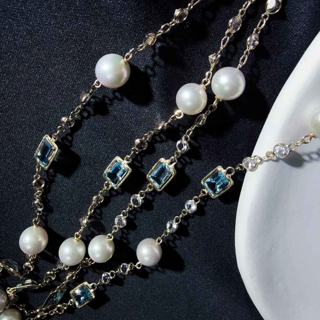 Natural Gemstone Necklace 53.71ct, 14K Gold