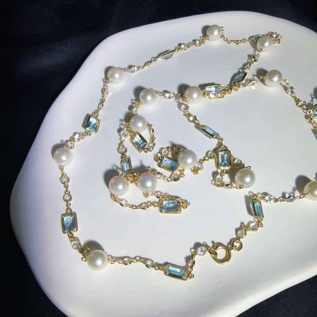 Natural Gemstone Necklace 53.71ct, 14K Gold