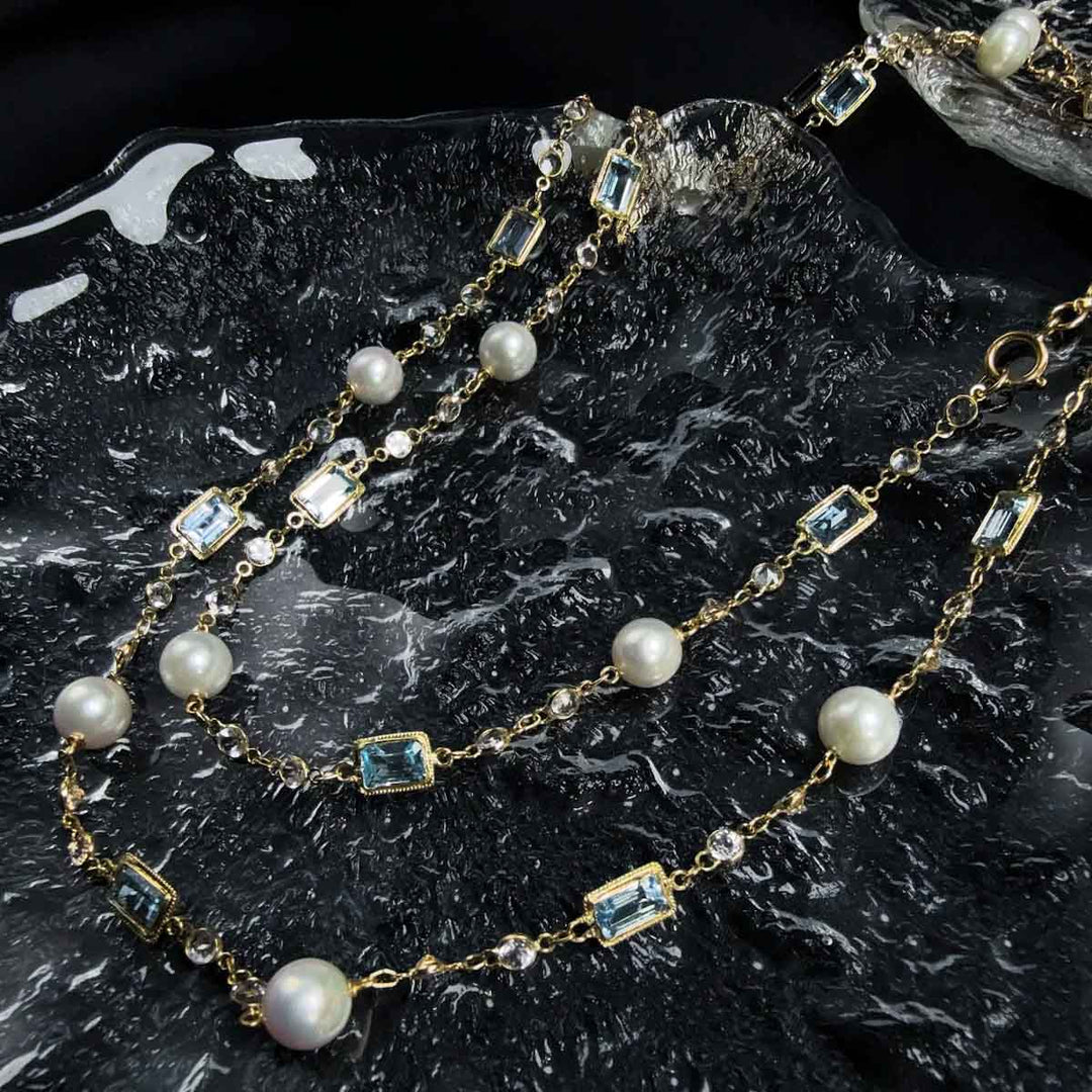 Natural Gemstone Necklace 53.71ct, 14K Gold