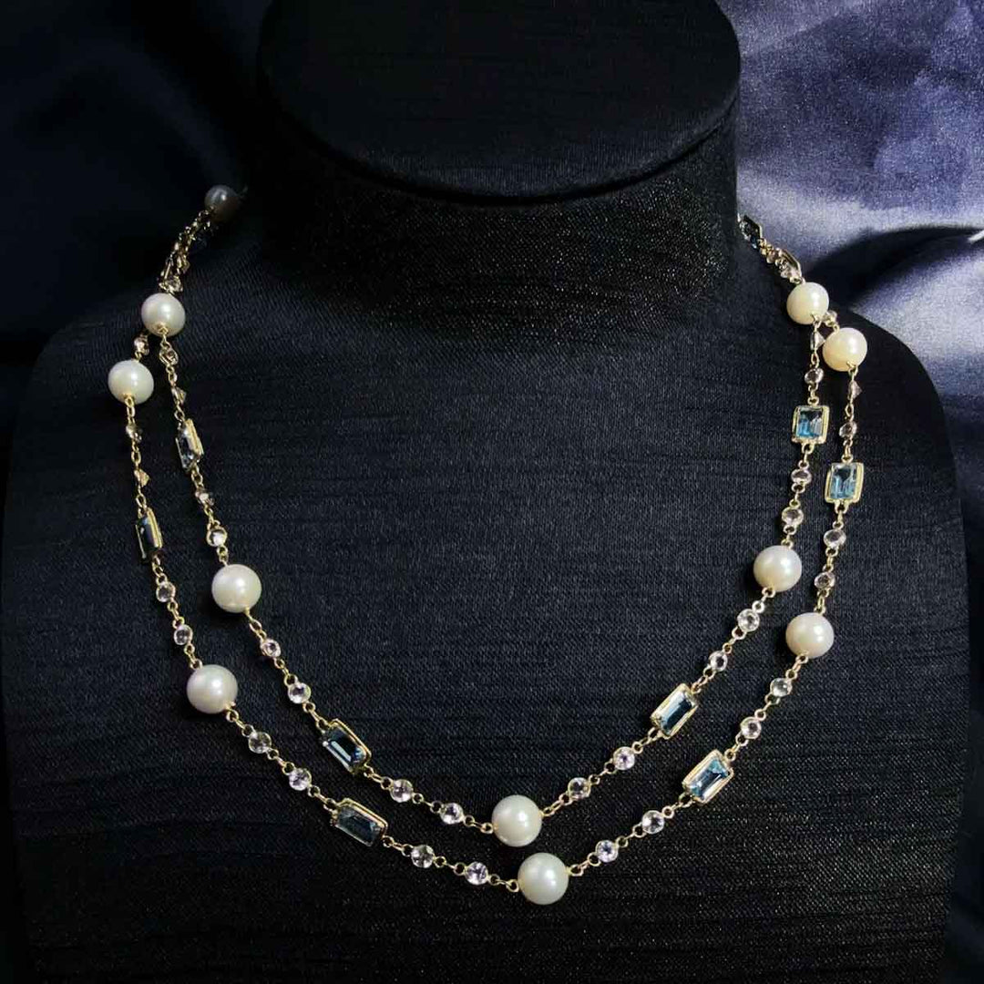 Natural Gemstone Necklace 53.71ct, 14K Gold
