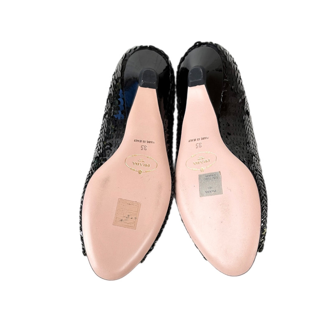 Prada Glitter Peep Toe Flats Shoes 35#