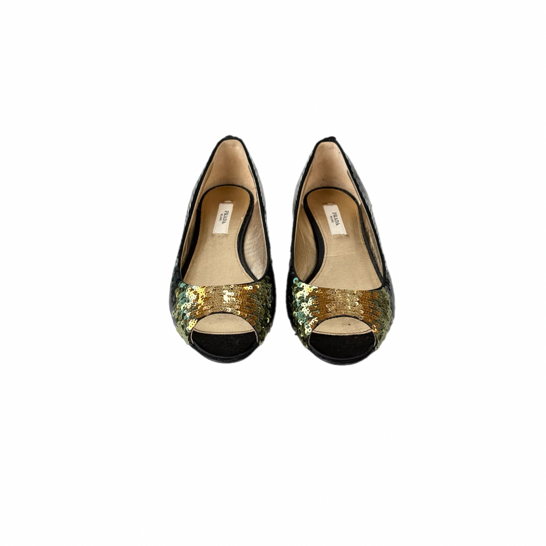 Prada Glitter Peep Toe Flats Shoes 35#
