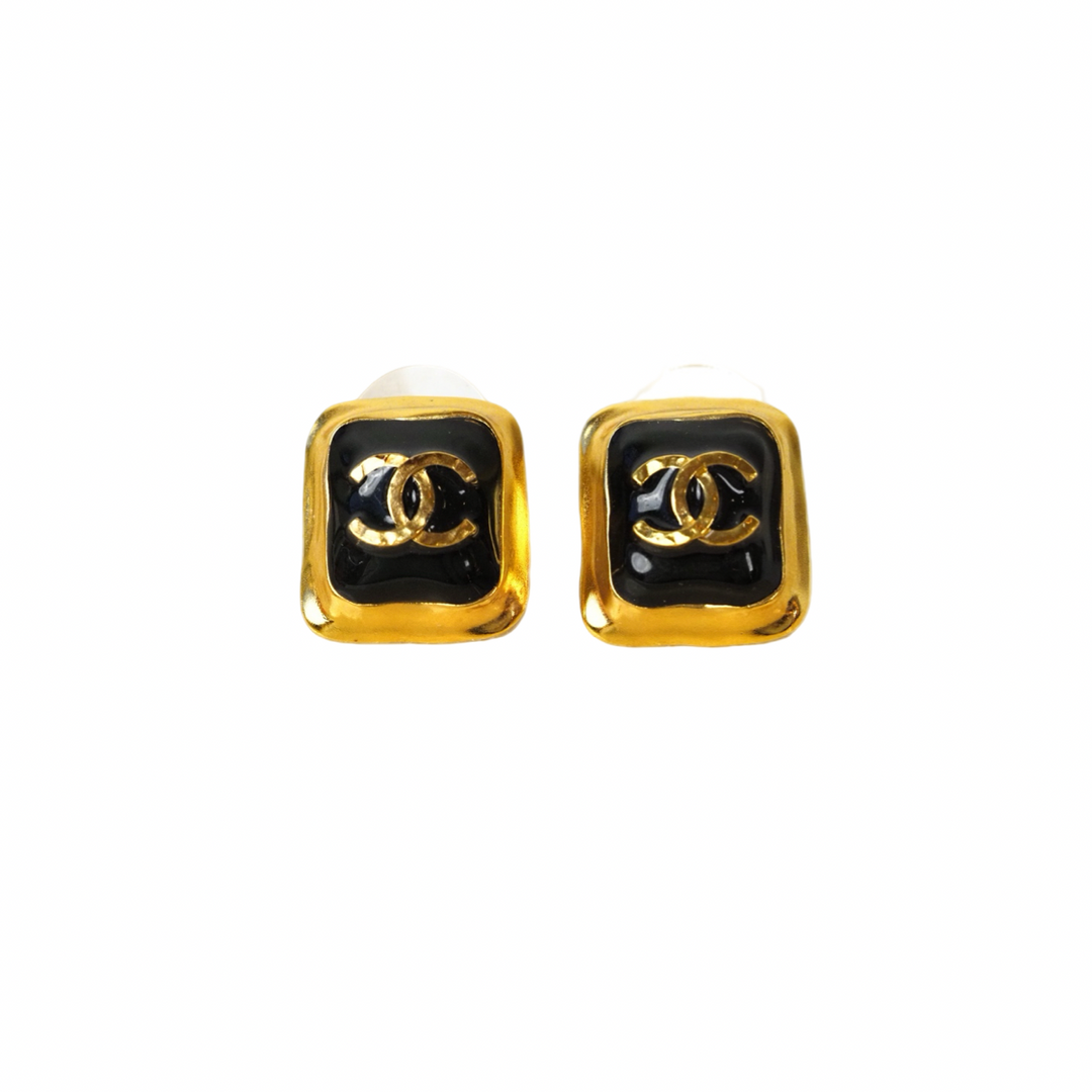 Chanel Black/Gold Sugar Cube  Earring