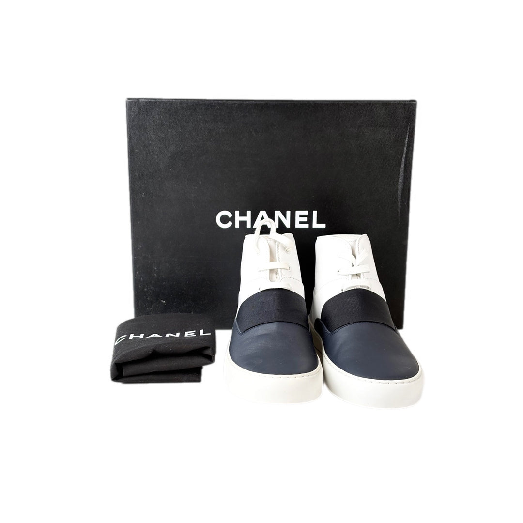 Chanel Black and White Leather Sneakers 36#