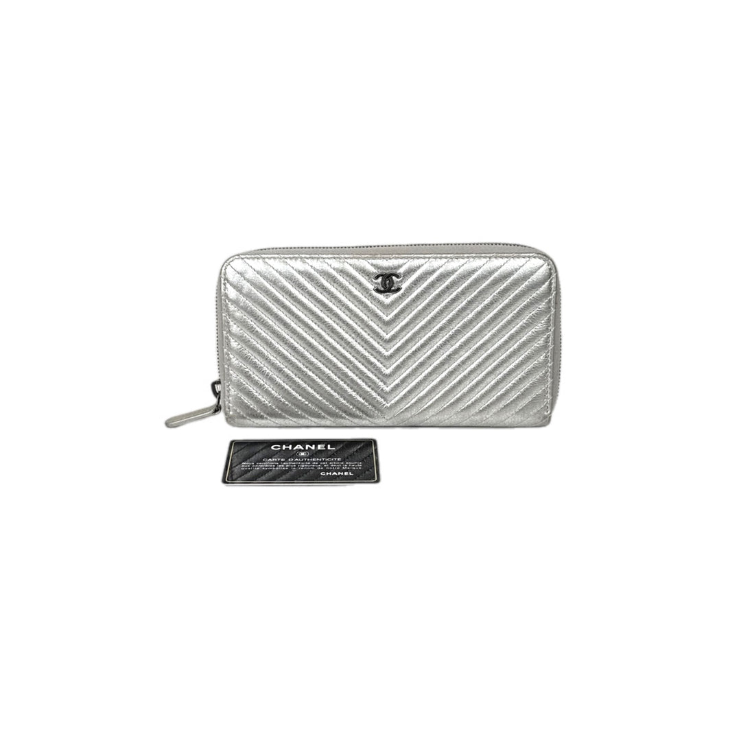 Chanel Silver Long Zip Wallet
