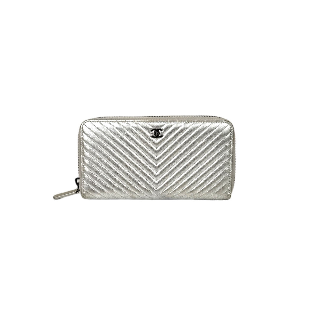 Chanel Silver Long Zip Wallet