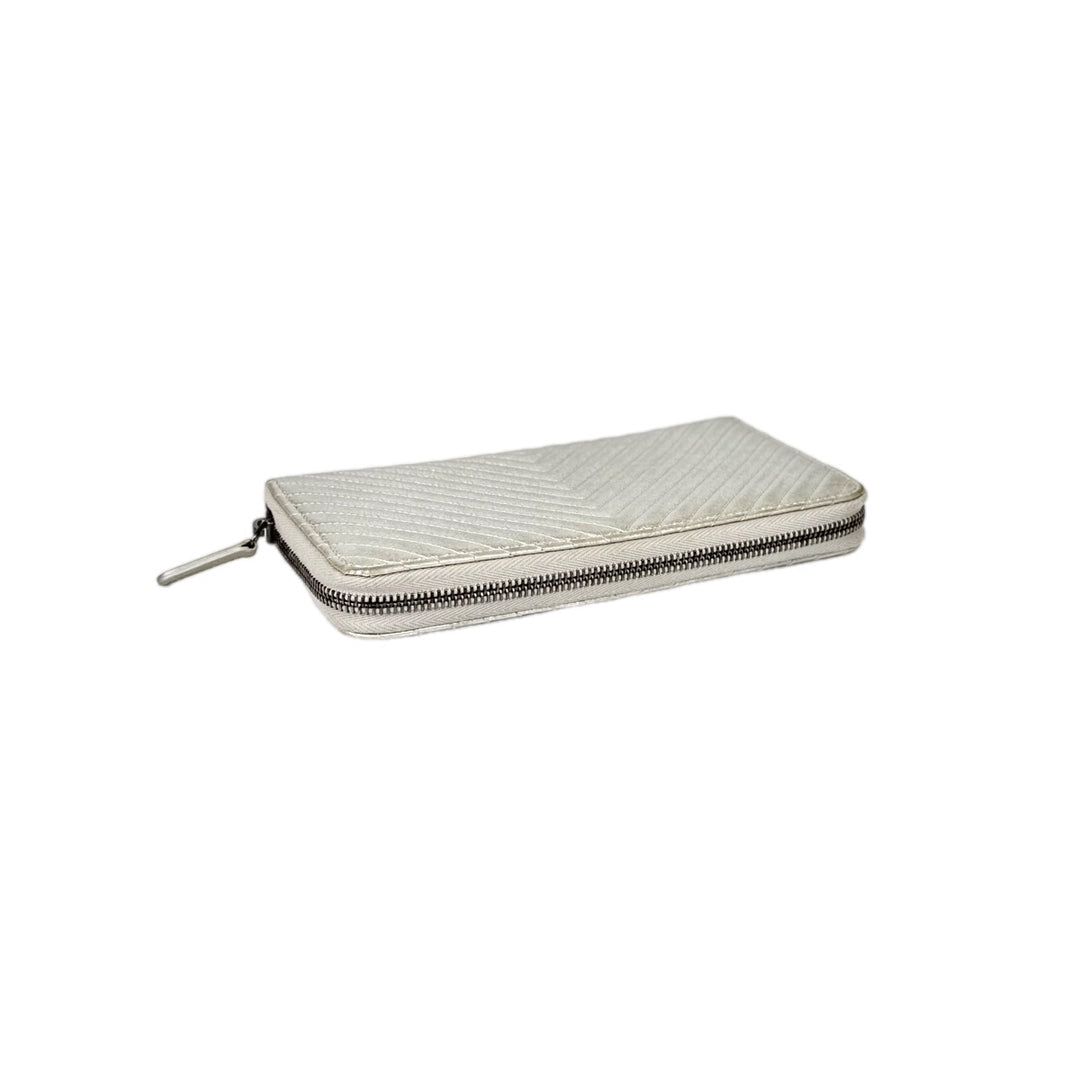 Chanel Silver Long Zip Wallet