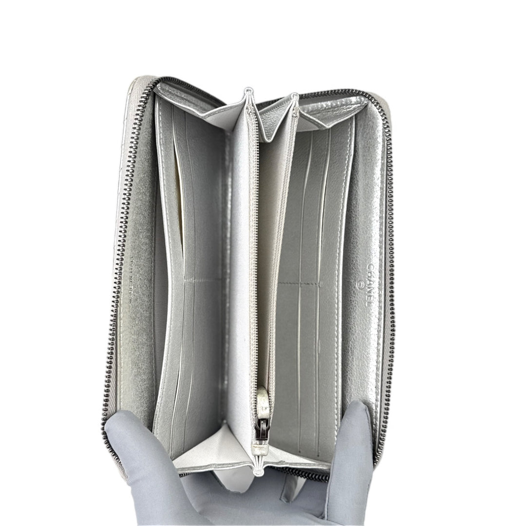 Chanel Silver Long Zip Wallet