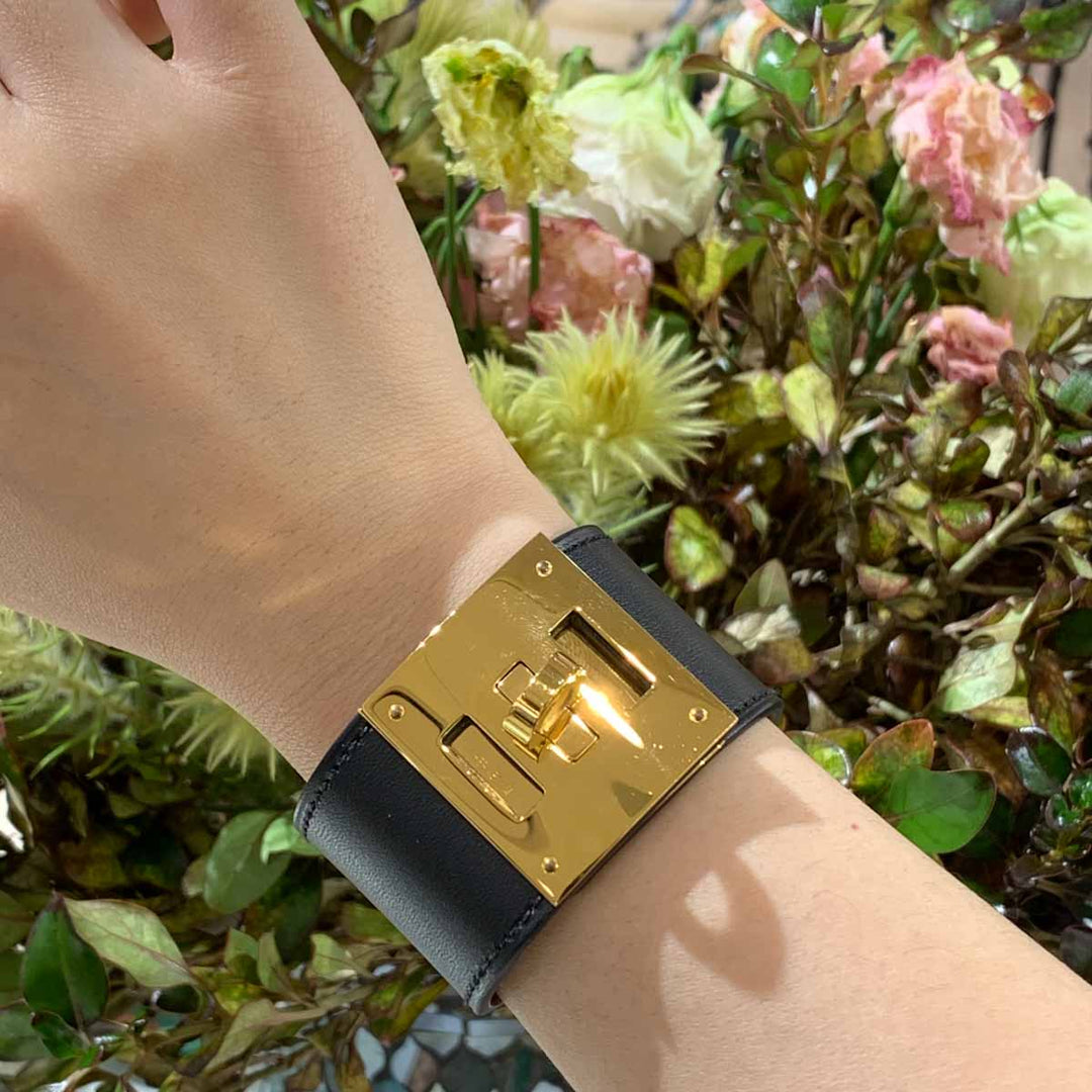 Hermes Kelly Black Leather Bracelet