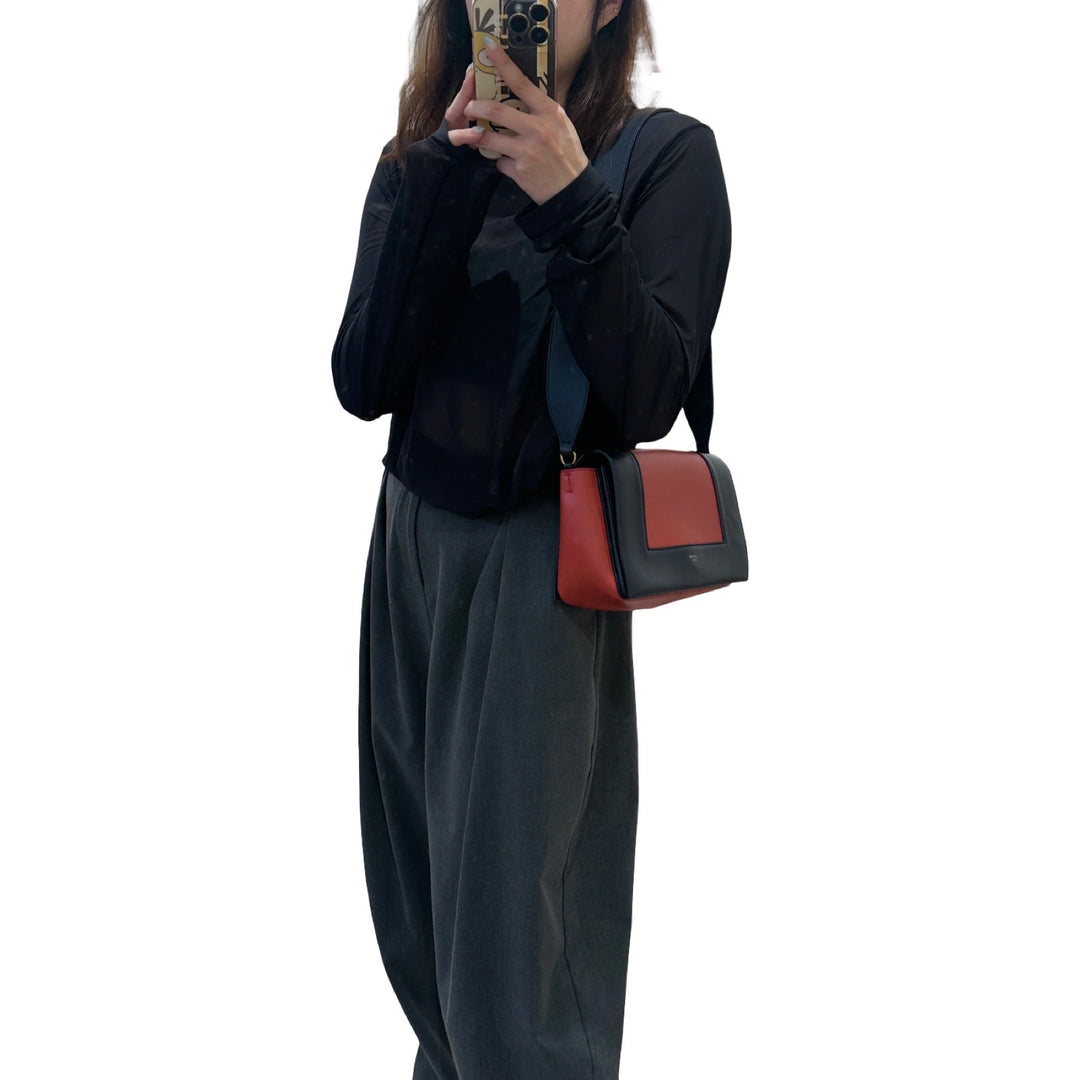 Celine Navy&Dark Red Leather Frame Handbag