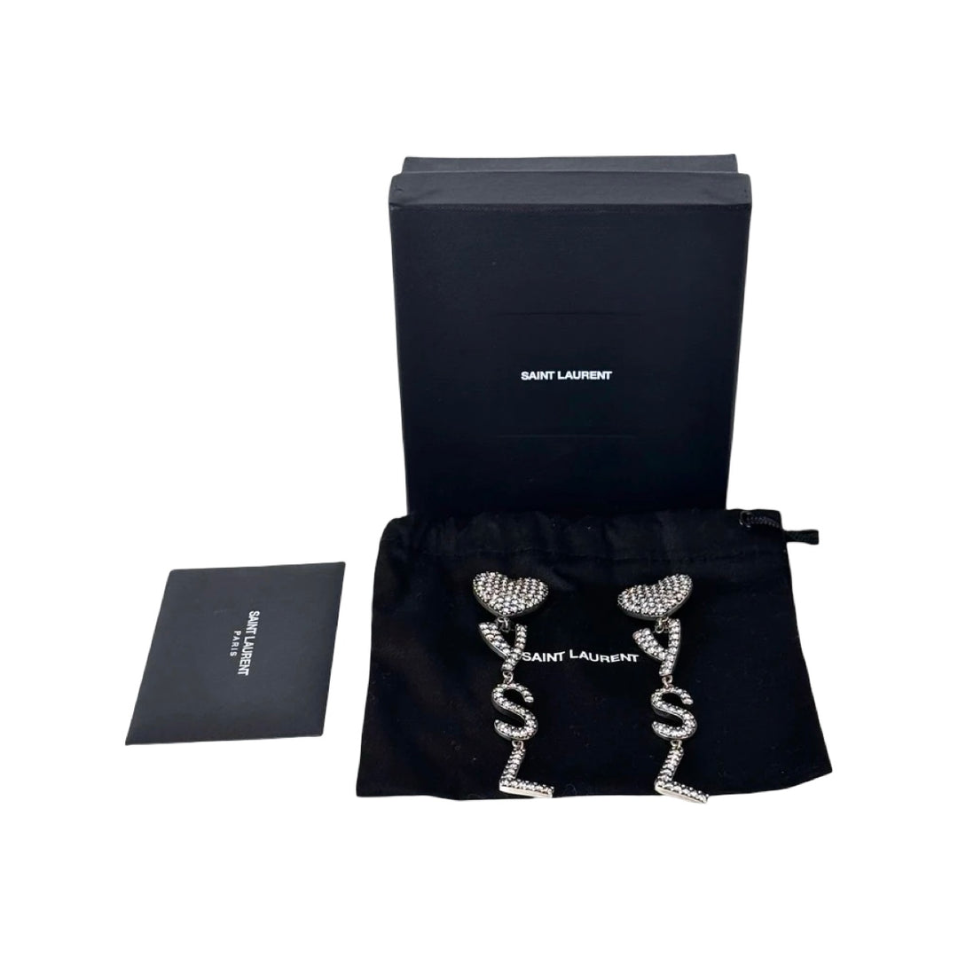 YSL Crystal Heart Drop Clip-on Earrings