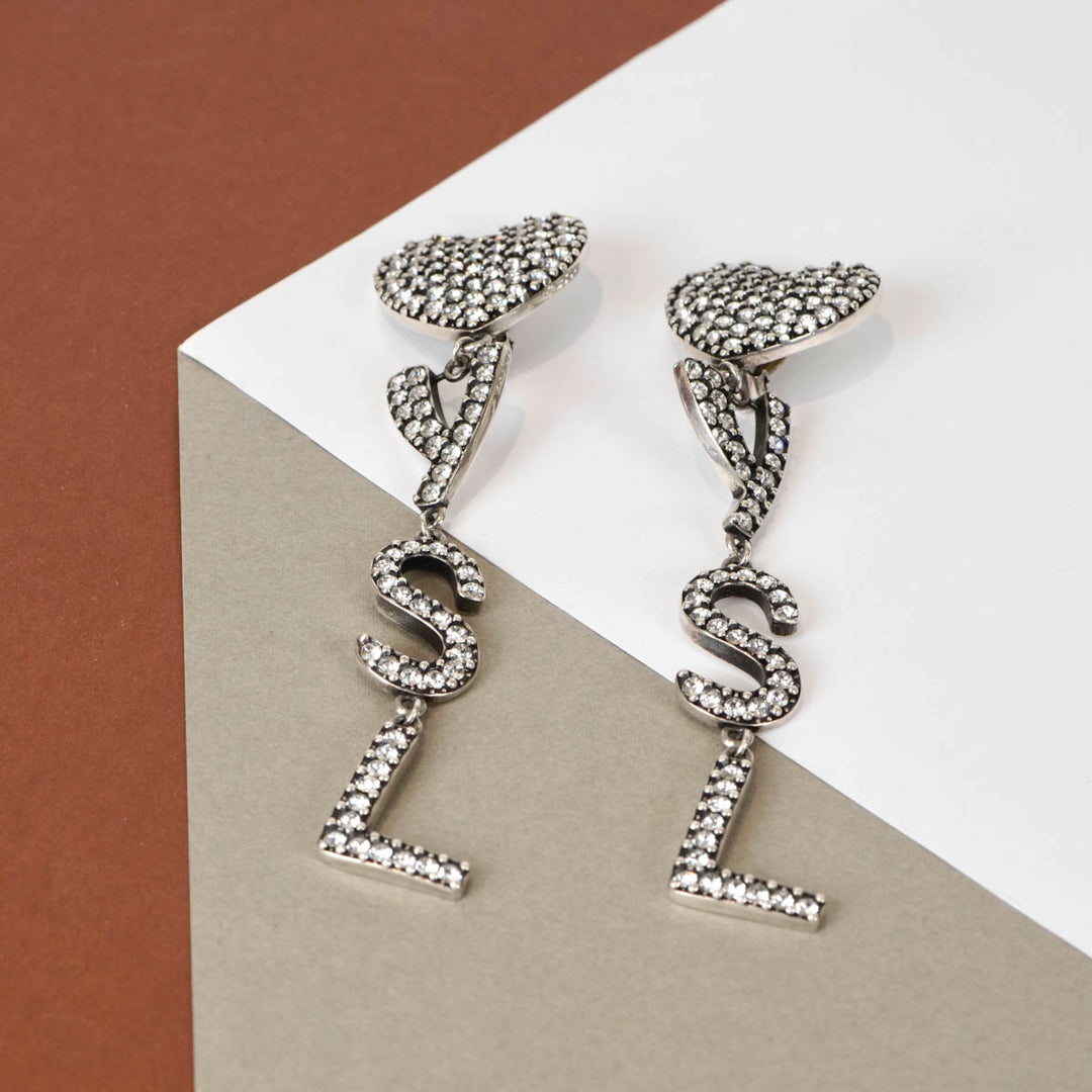 YSL Crystal Heart Drop Clip-on Earrings