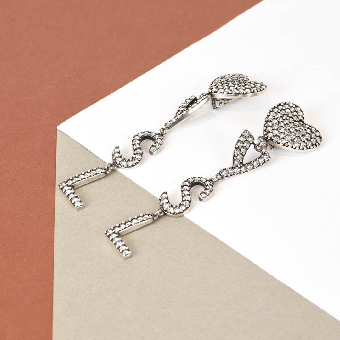 YSL Crystal Heart Drop Clip-on Earrings