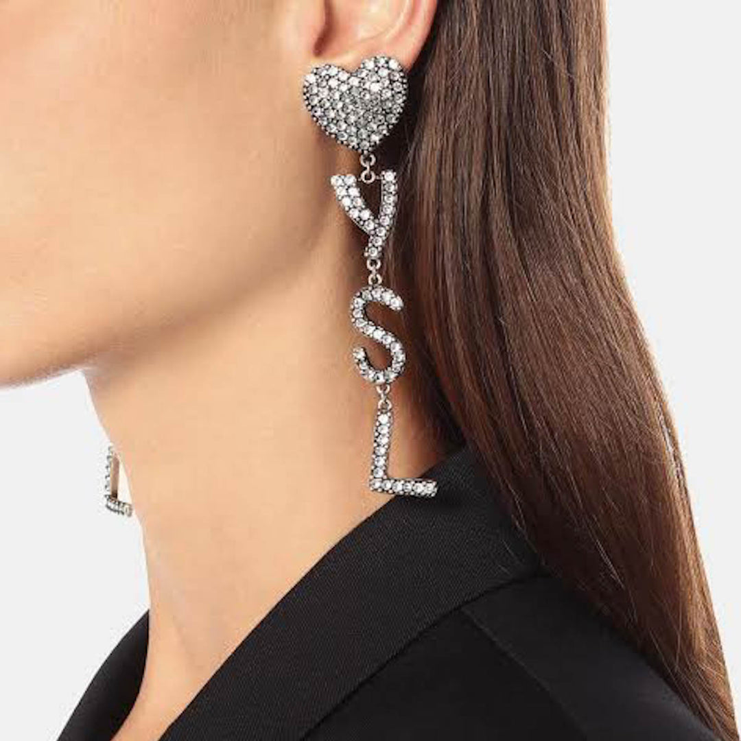 YSL Crystal Heart Drop Clip-on Earrings
