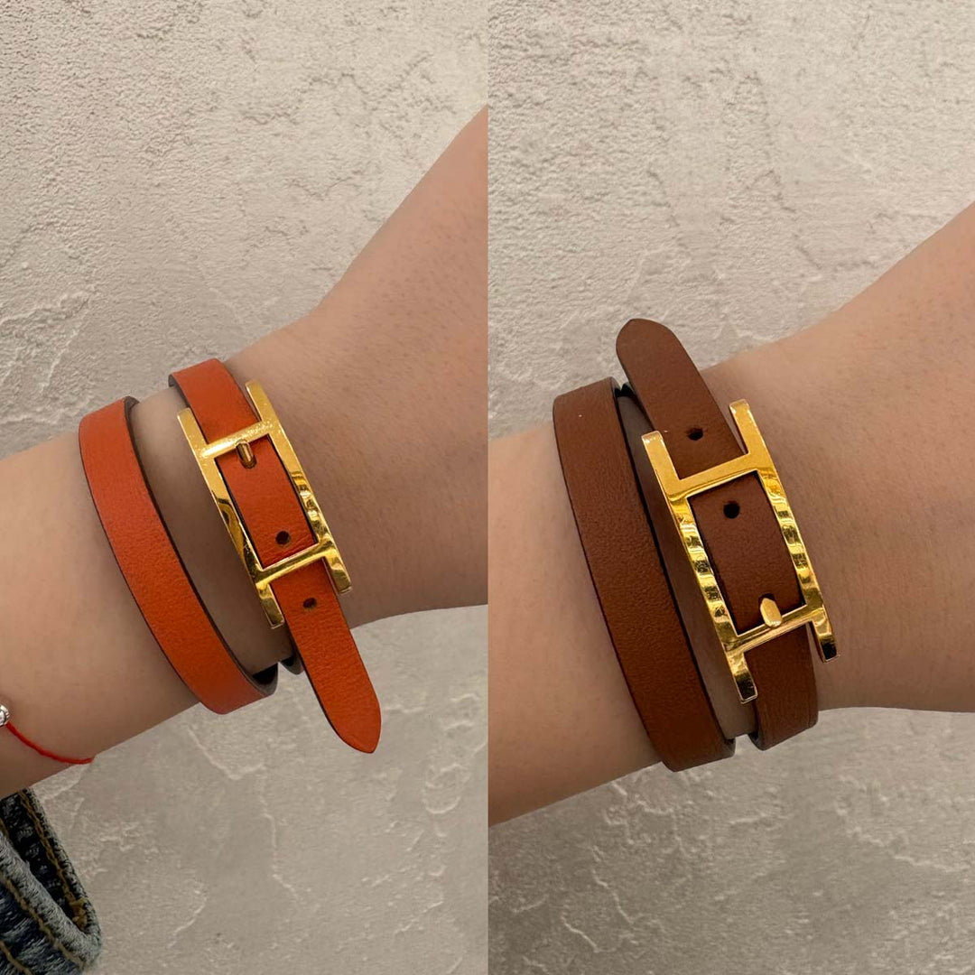 Hermes Leather Bracelet Gold