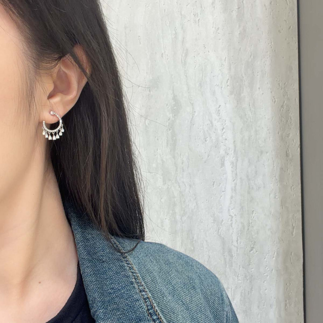 Natural White Diamond Stone C-shape Tassel Earrings D0.80ct —18K Gold