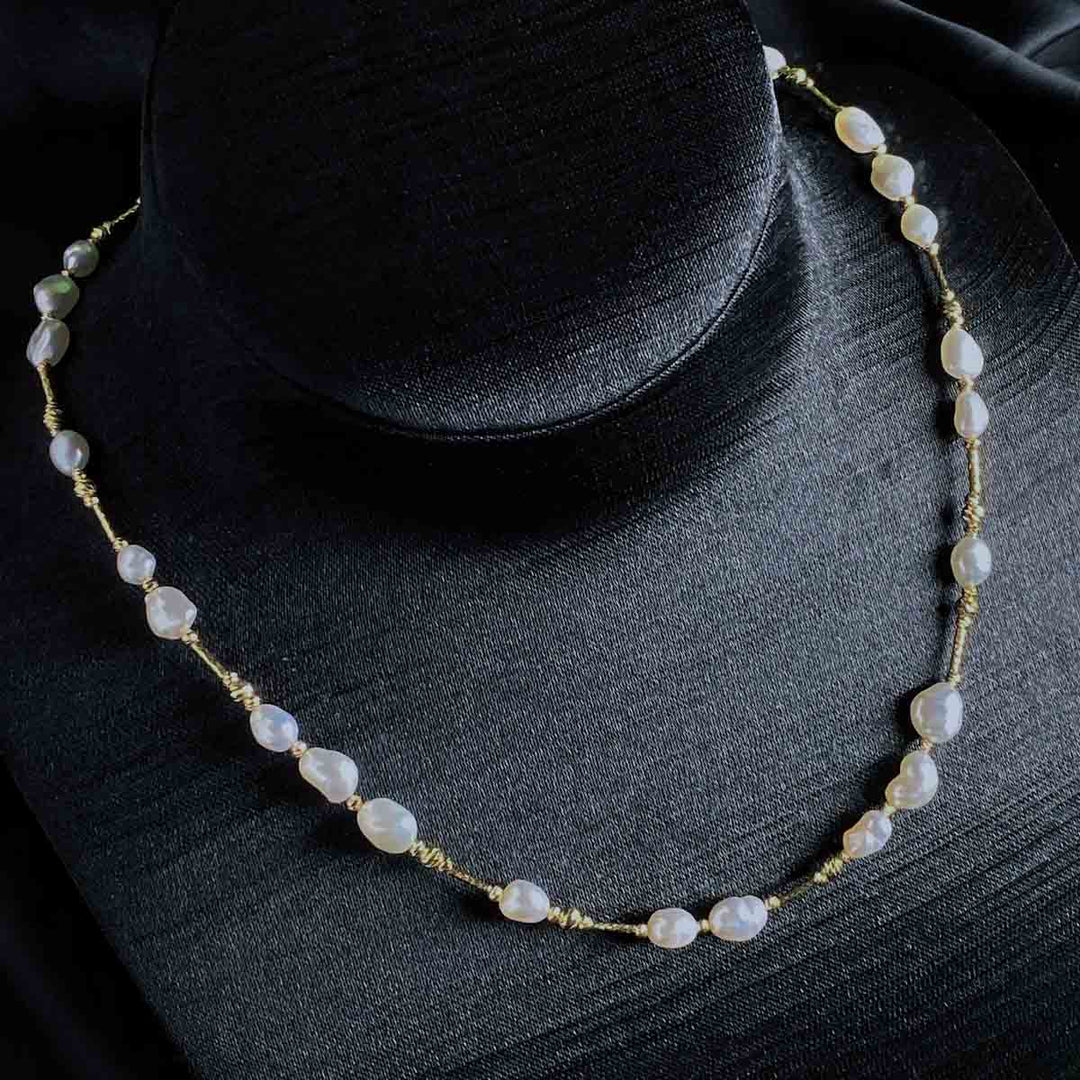 Sea Pearl Keshi Necklace, 18K