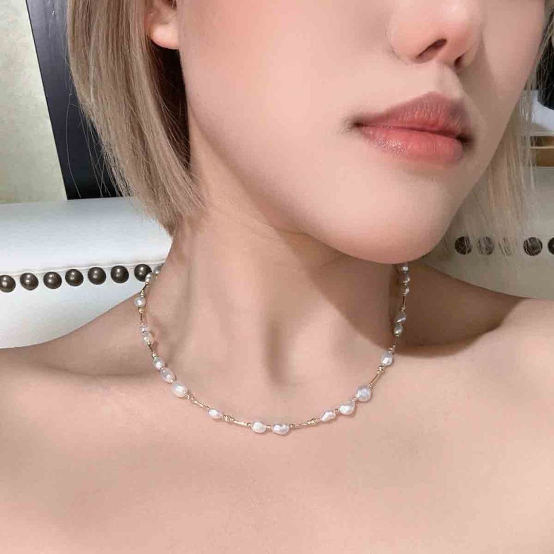 Sea Pearl Keshi Necklace, 18K