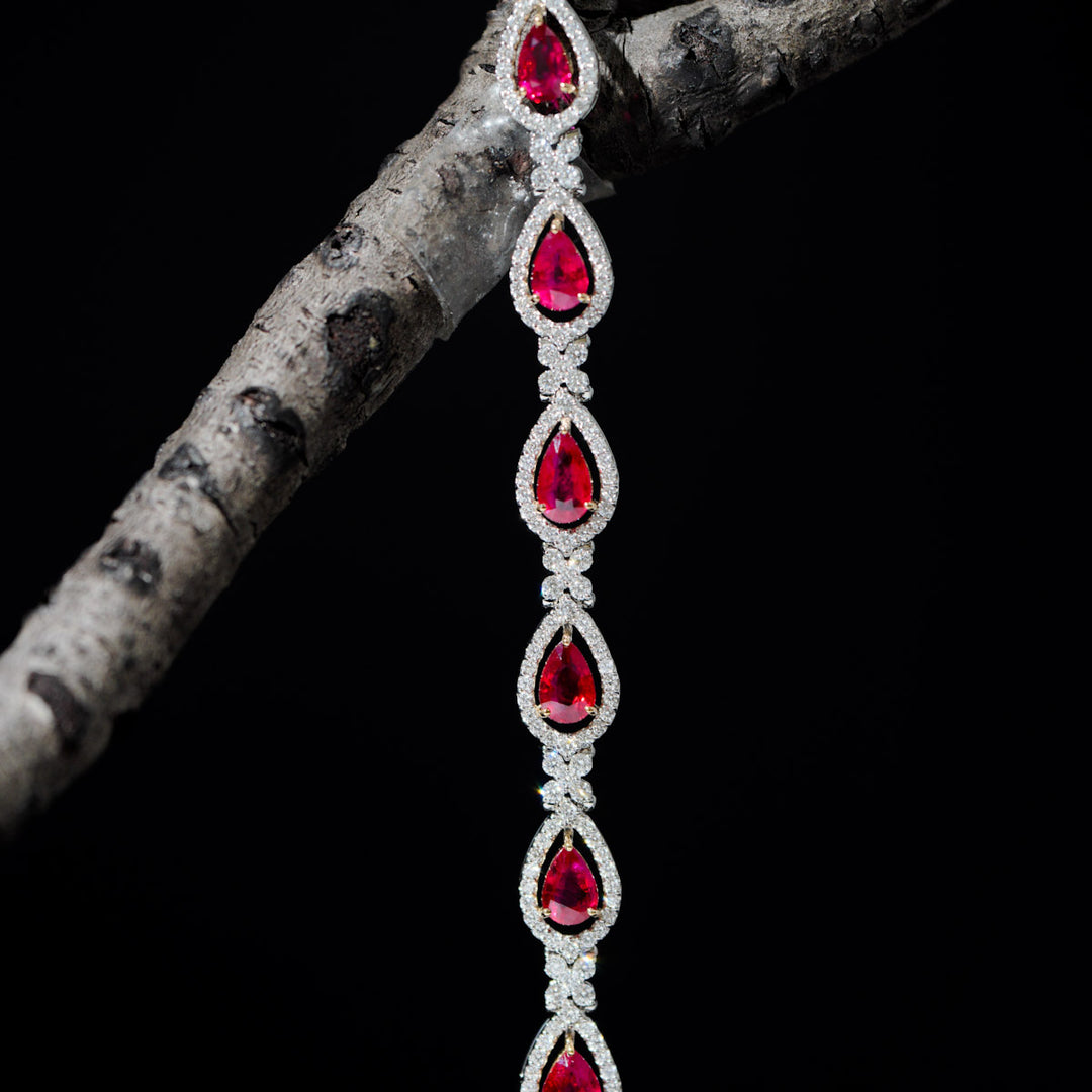 Burma(Myanmar) Natural Pigeon Blood Ruby Stone Bracelet 9.52ct, Diamond 2.92ct Pt950 Platinum/18K Gold GIA*9