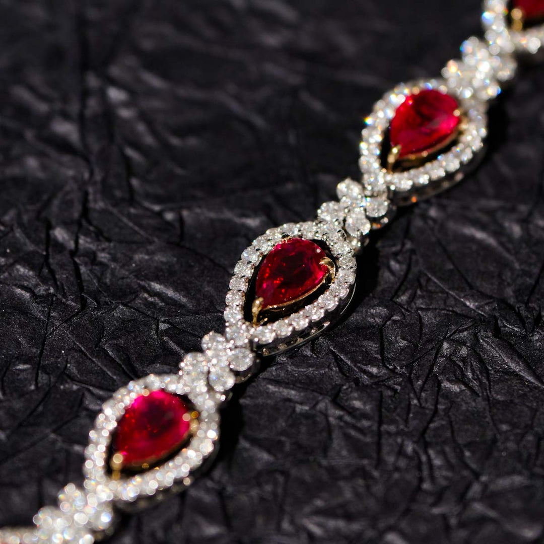 Burma(Myanmar) Natural Pigeon Blood Ruby Stone Bracelet 9.52ct, Diamond 2.92ct Pt950 Platinum/18K Gold GIA*9