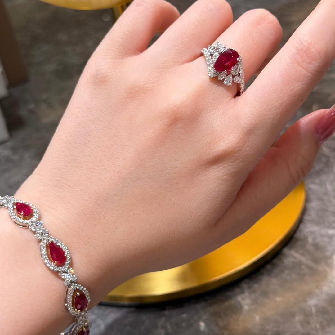 Burma(Myanmar) Natural Pigeon Blood Ruby Stone Bracelet 9.52ct, Diamond 2.92ct Pt950 Platinum/18K Gold GIA*9