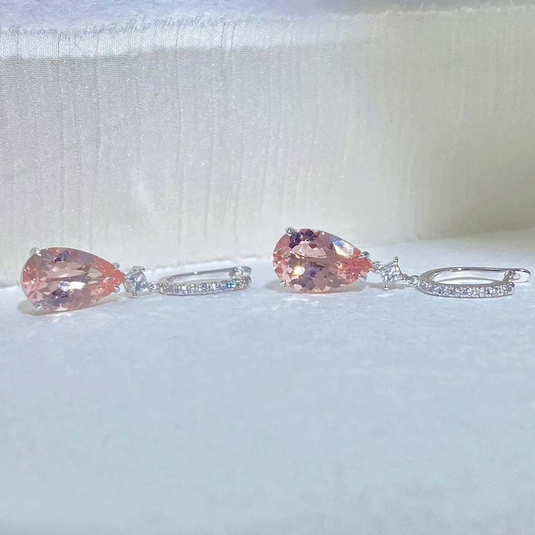 Natural Morganite Diamond Earrings D6.19ct d0.38ct. 18K Lotus Color