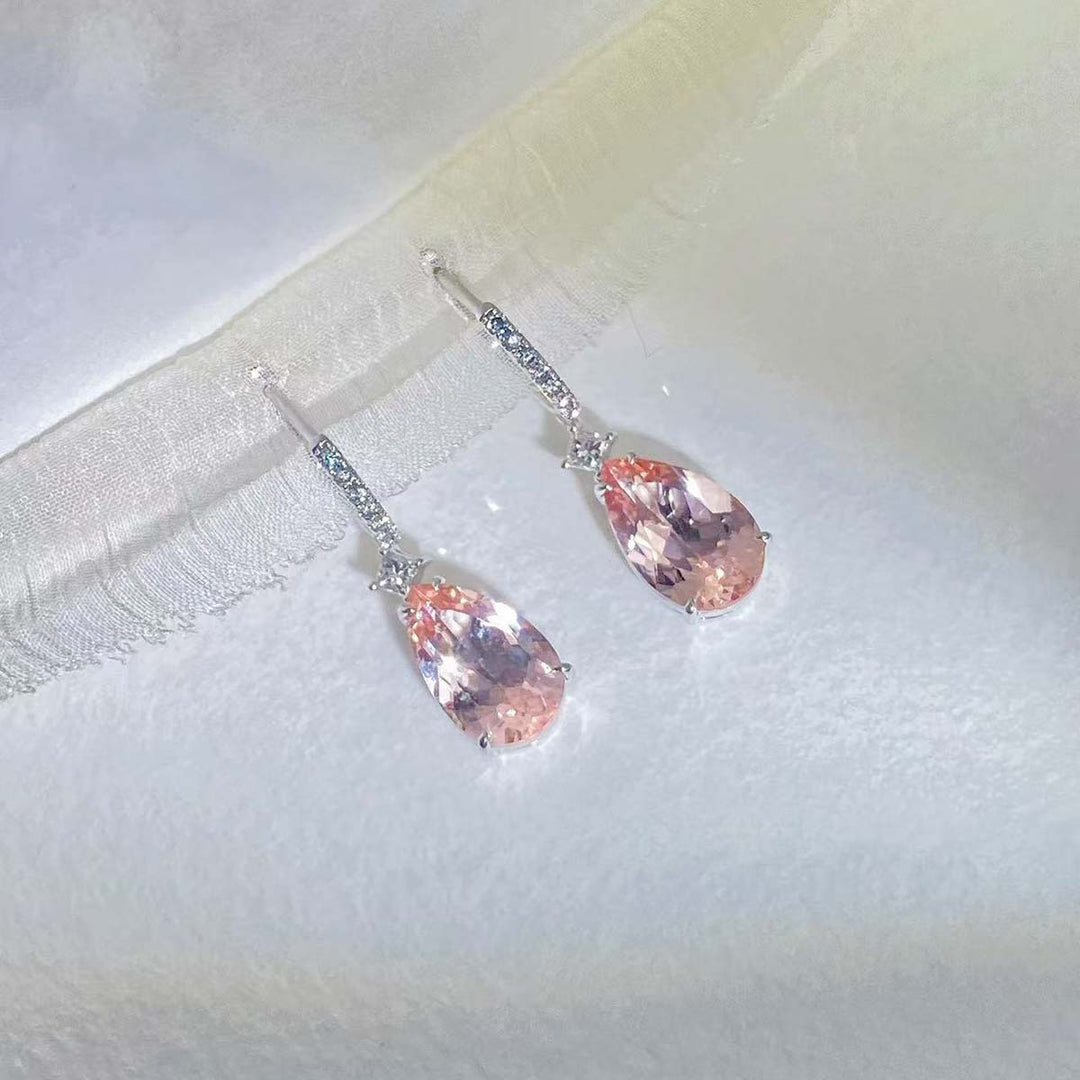 Natural Morganite Diamond Earrings D6.19ct d0.38ct. 18K Lotus Color