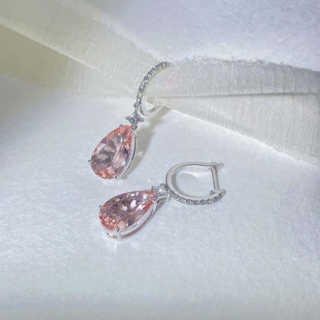 Natural Morganite Diamond Earrings D6.19ct d0.38ct. 18K Lotus Color