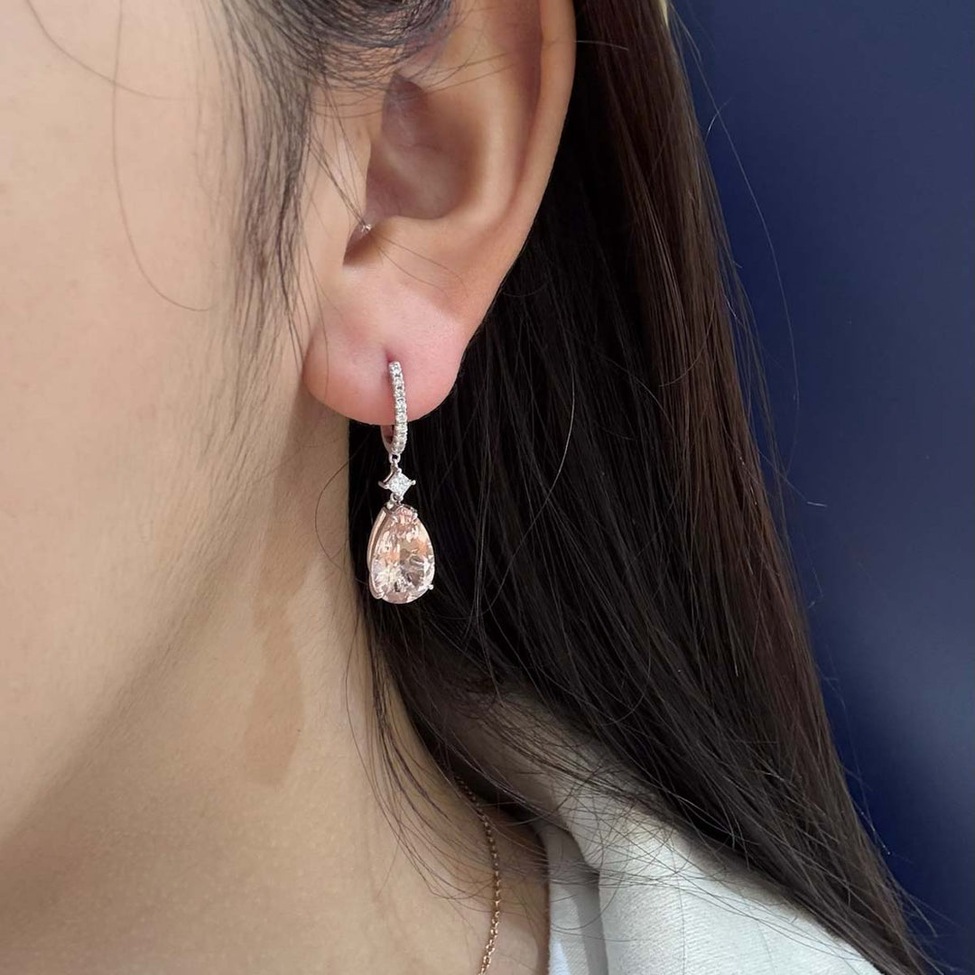 Natural Morganite Diamond Earrings D6.19ct d0.38ct. 18K Lotus Color