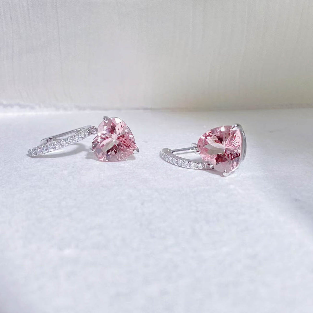 Natural Morganite Diamond Earrings D4.49ct d0.21ct. 18K Cherry Blossom Color